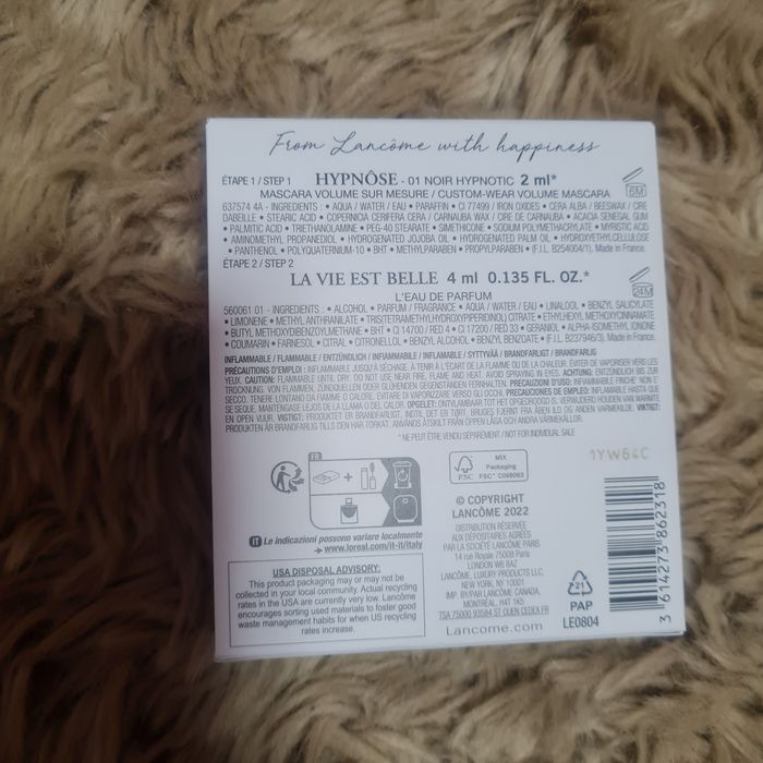 Lancome zestaw gift box mały la vie est belle plus mascara hypnose