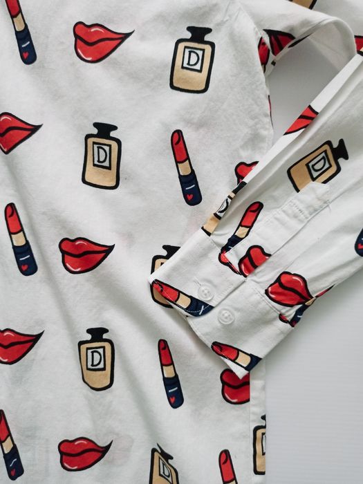 Elegancka taliowana koszula we wzory S/M do biura bawełna print