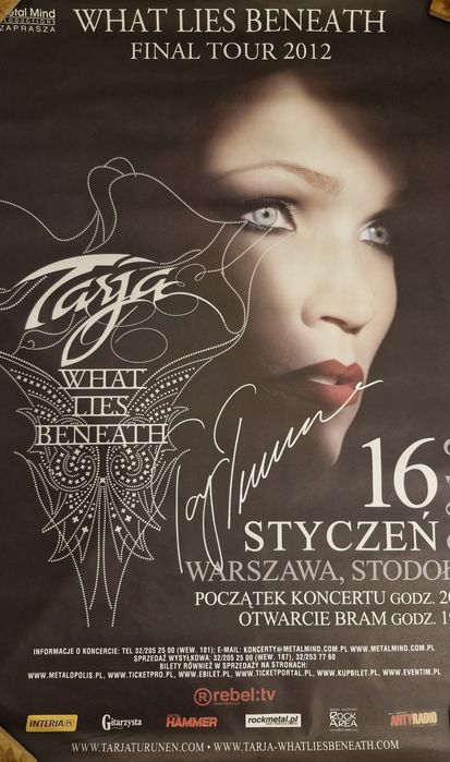 Tarja Turunen Nightwish plakat z koncertu w 2012 z autografem.