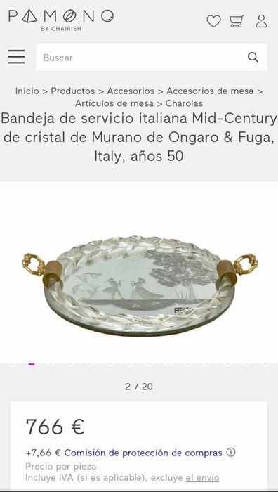 Bandeja de servir de vidro Murano italiano de meados do século por Ong