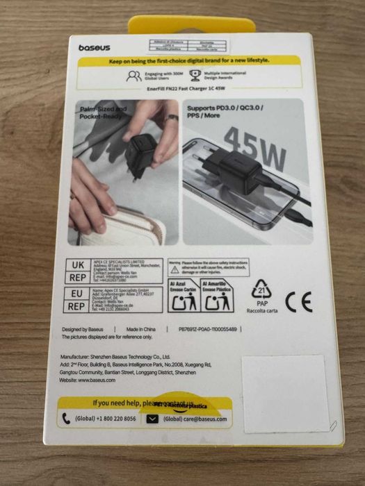 Carregador Rápido Baseus 45W GaN c/ Cabo 1m (NOVO)