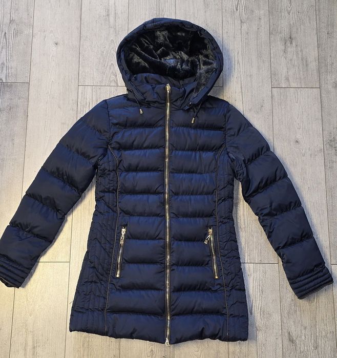 Kurtka zimowa granatowa ciepła z misiem L