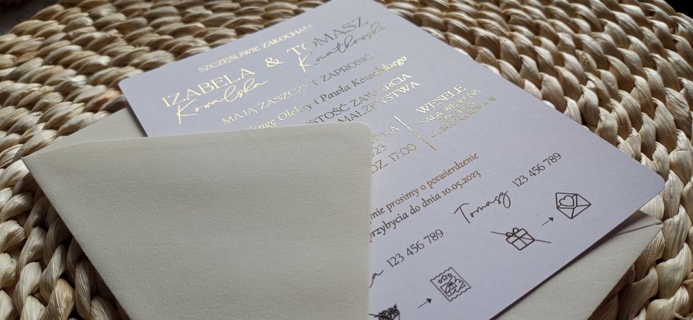 Zaproszenie na ślub biało złote