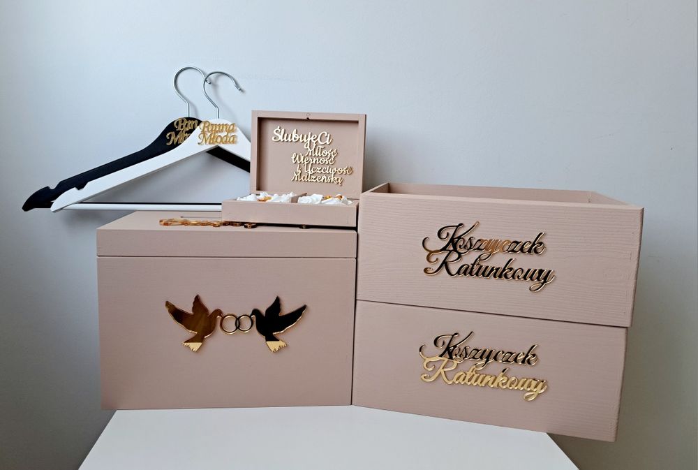 Beżowe koszyczki ratunkowe Pudełko na koperty obrączki Lustrzane złote