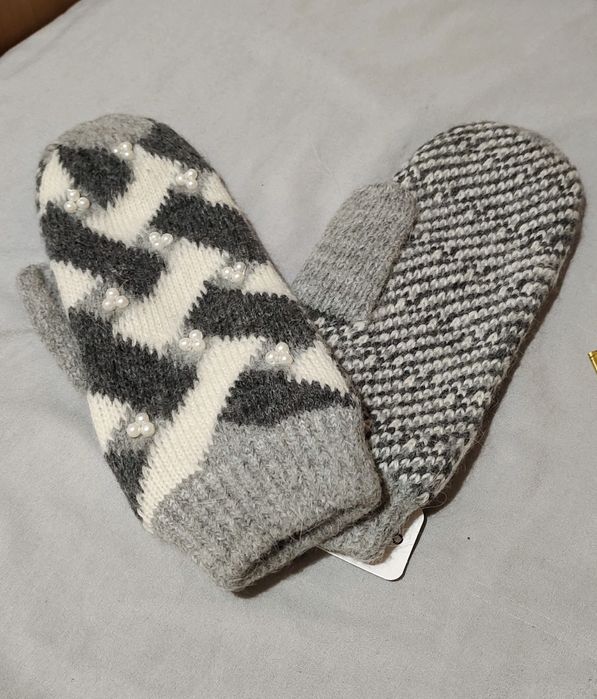 Рукавиці двошарові жіночі варежки теплі нові 70% шерсть зима сірі