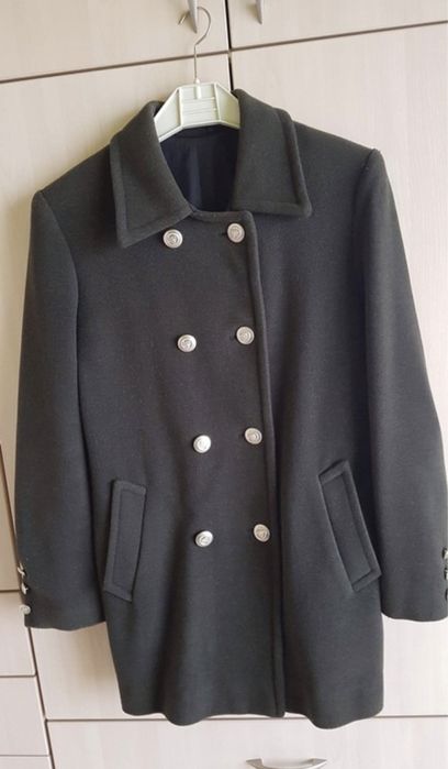 Płaszcz wełniany wełna 100% dwurzędowy grafitowy krótki