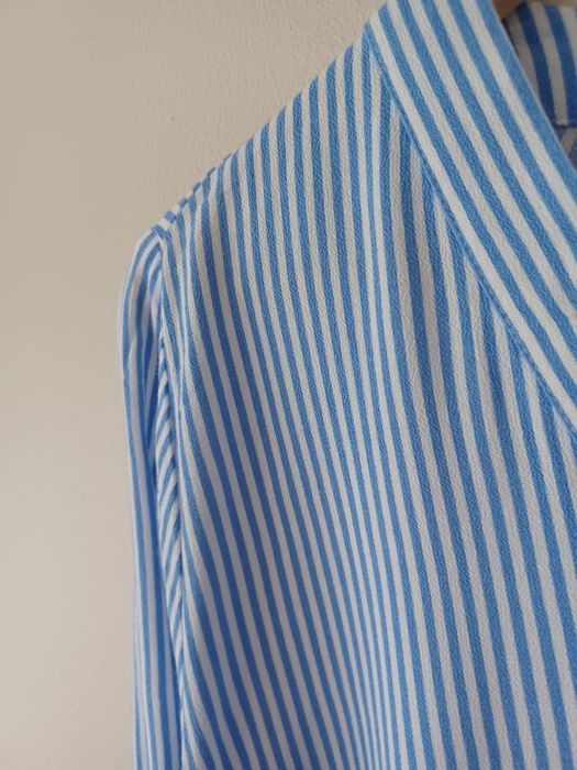 Wiskozowa bluzka casual Xl biała niebieskie paski