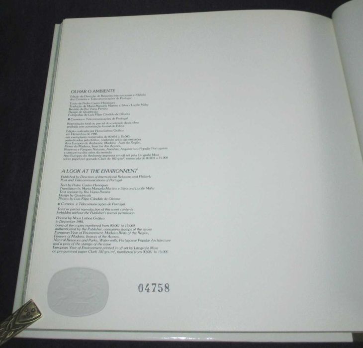 Livro Olhar o Ambiente 1987 Ano Europeu do Ambiente CTT Correios
