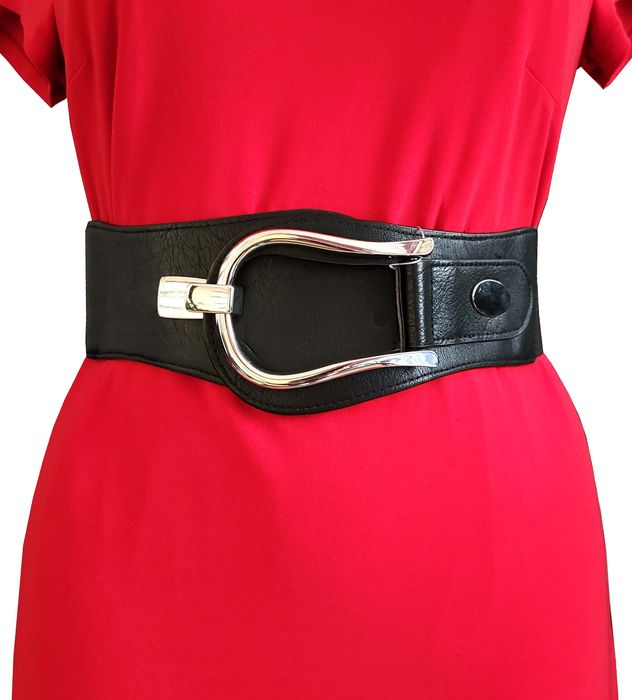 Pasek damski guma szeroka czarna