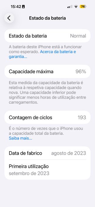 Iphone 15 Plus! Bateria 96%!