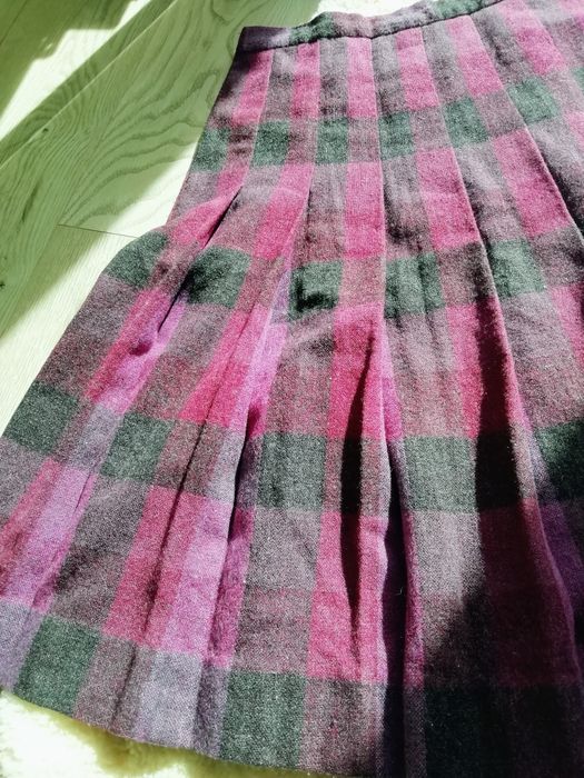 Handmade układana wiosenna spódnica midi godet krata classic Vintage M