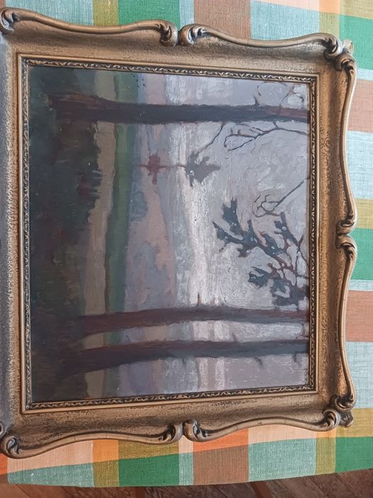 Obraz z ramą ręcznie robioną przedwojenna