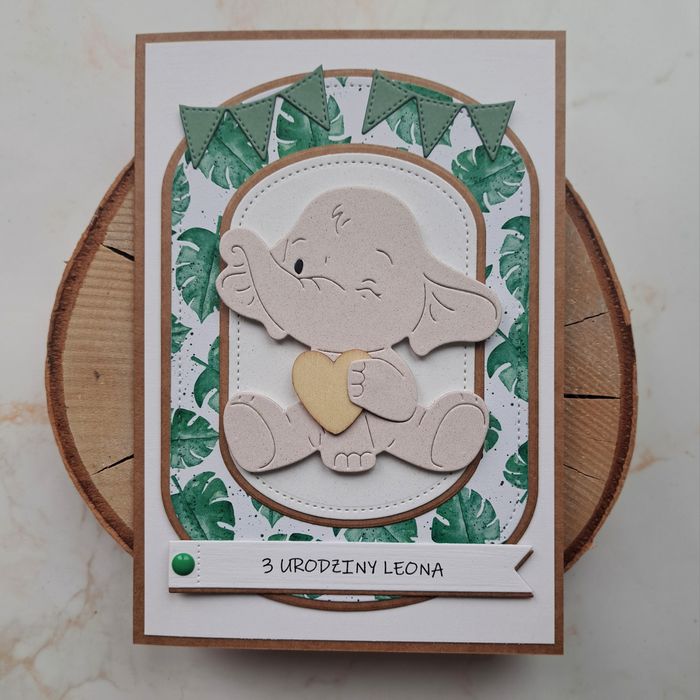 Personalizowana kartka na roczek, 2, 3 urodziny, ze słonikiem