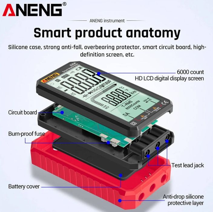 Мультиметр Aneng 620A 600V, 10A, NCV, LCD 3 підсвіткою, smart режим