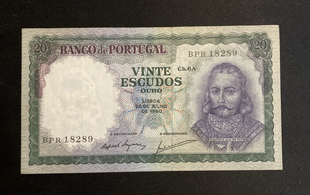 20.00 USD Note of D. António Luiz de Meneses, dated 26/07/1960, nearly new
