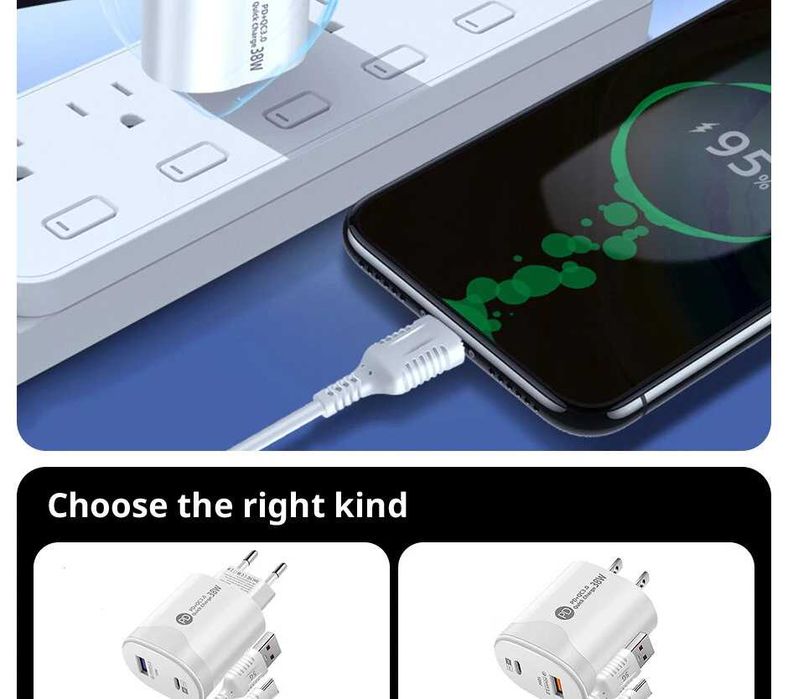 Быстрая сетевая зарядка, сетевой адаптер Quick Charge 3.0 38W