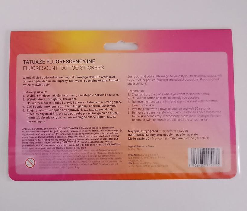 fluorescencyjne tatuaże zmywalne marki Eloy