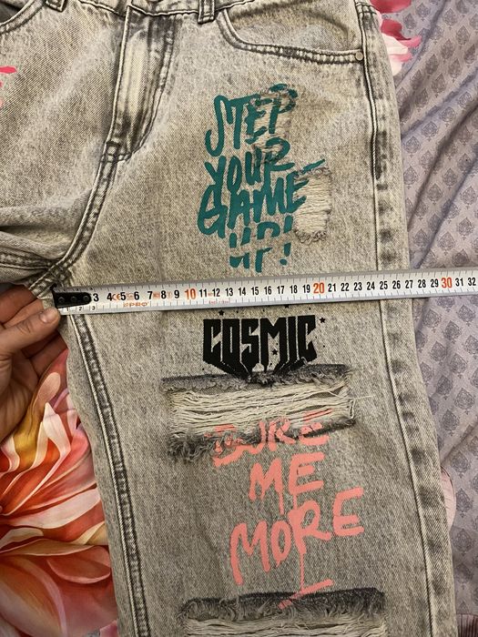 Super spodnie jeans przetarcia Nowe Graffiti rozmiar 38