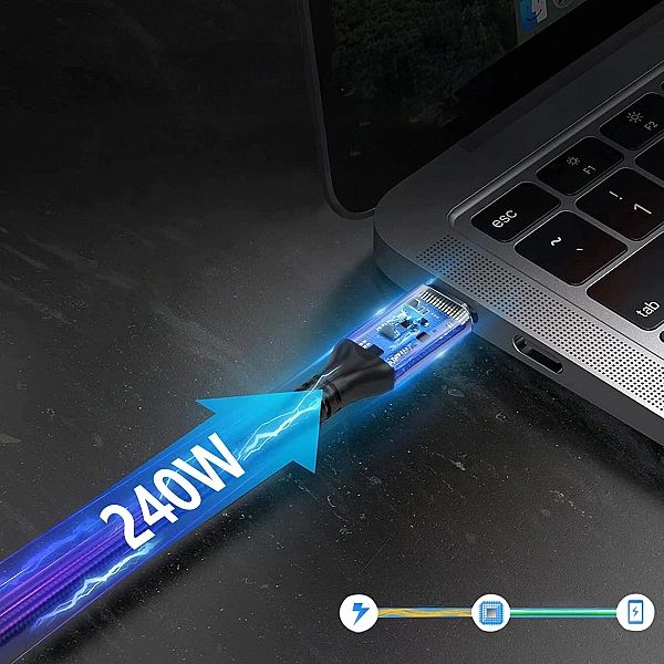 Kabel kątowy Wozinsky WPS2-UY41S USB-C Thunderbolt 4/240W 2m - czarny