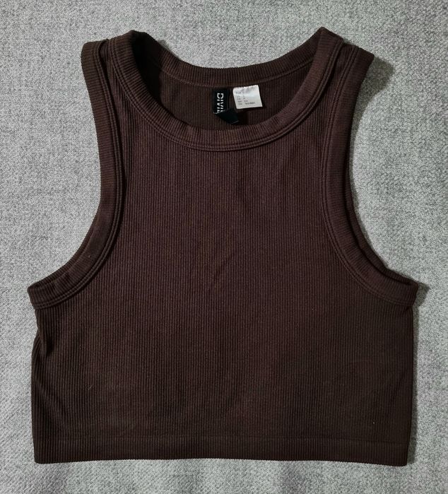 H&M Basic czekoladowy crop top boho r. S