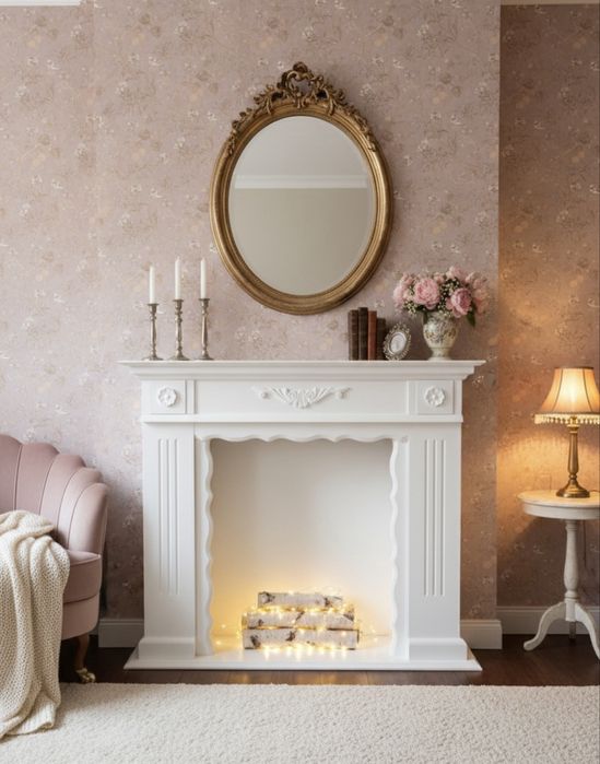 Portal kominkowy atrapa kominka Konsola ROMANTIC biała PIEKNA