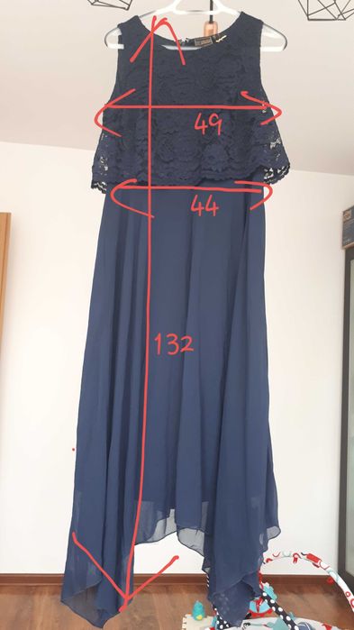 Suknia wieczorowa długa granatowa koronka 42 XL Nowa