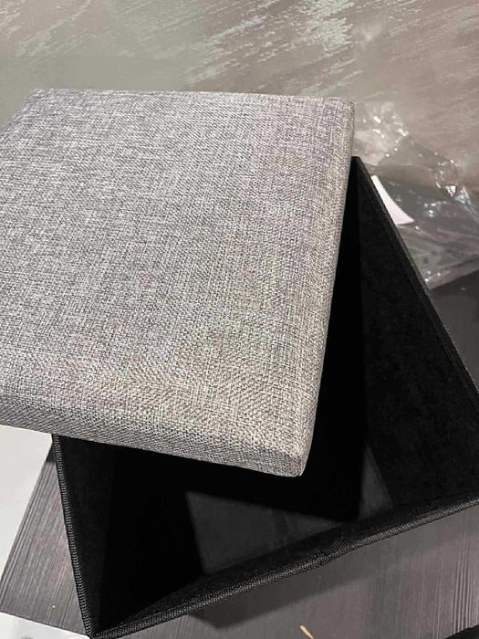 Składany pojemnik/pufa ze schowkiem – szary, jak nowy