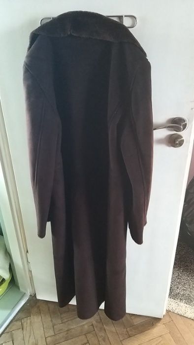 Płaszcz zimowy kożuch 123 Un Deux Trois brąz zamsz zamszowy nowy