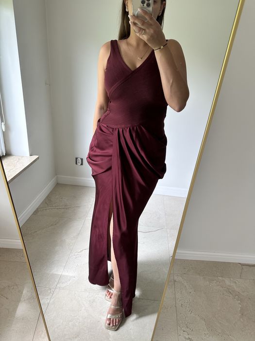 Bordowa długa sukienka ASOS rozmiar 38 wesele ślub impreza