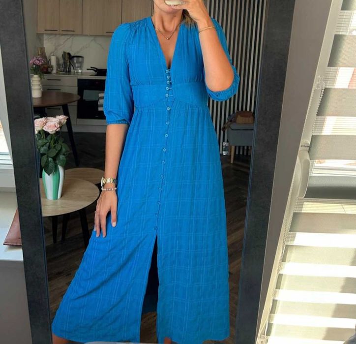 Reserved piekna dluga niebieska maxi sukienka M