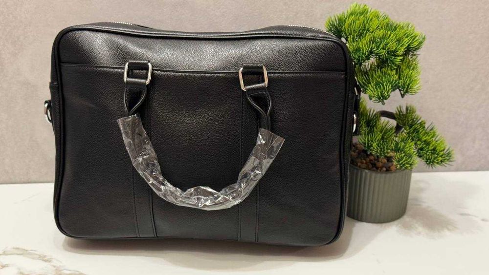 Елегантна чоловіча сумка портфель для документів та ноутбука (Чорна)