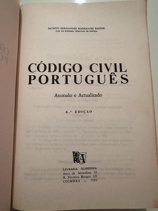 Livro código Civil Português Jacinto Rodrigues Bastos