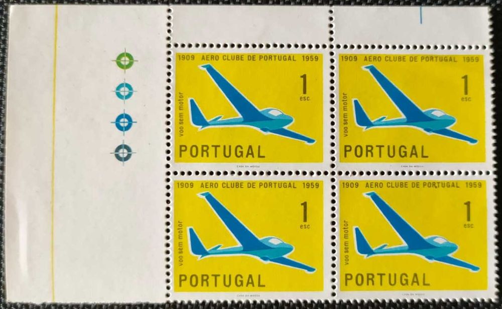 Quadra de selos novos de 1$00 - Aero Clube de Portugal - 1960