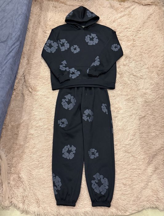 Чёрный спортивный костюм denim tears штаны + кофта худи деним тирс