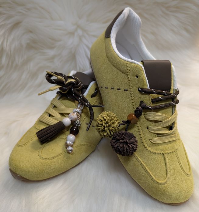 Żółte lekkie trampki sneakersy zamszowe z ozdobną cholewką 36-41Omega