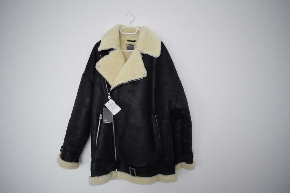 Asos kożuch kurtka męska XL czarna z paskami
