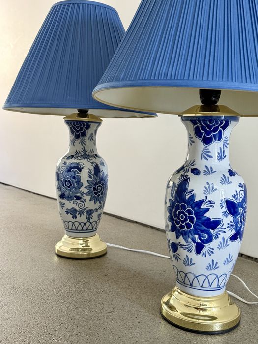 Cudowna Para Lamp 70cm Ręcznie Malowana Porcelana Kobalt Złoto Unikat Vintage Hampton Classic Delfts Blauw  Wyjatkowo unikatowe i piękne Vintage Top