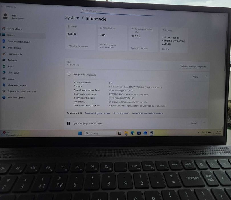 Dell Vostro 7510 i7-11800H 32GB RAM 256 NVMe RTX 3050