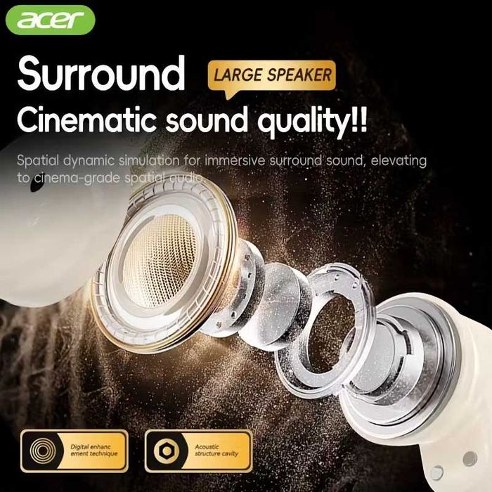 Acer OHR551, чорні бездротові навушники bluetooth 5.4, шумозаглушенням