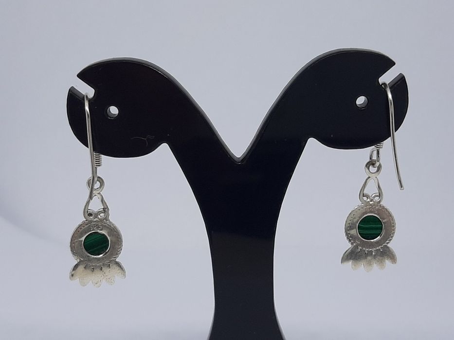 Kolczyki ze srebra, srebro 925 z malachitem