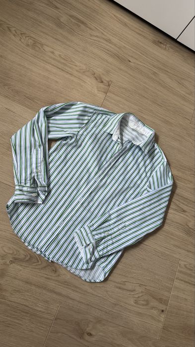 biała koszula chłopięca w paski z długim rękawem H&M 128