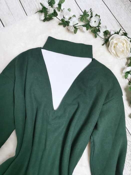 Asos Zielona Sukienka Dzianinowa Sweter Choker Boho Retro Oversize