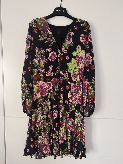 Czarna sukienka PINKO Unire w kwiaty