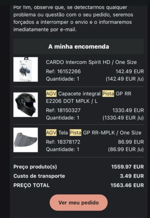 Agv Pista Gp RR + Cardo Intercom- Tamanho L