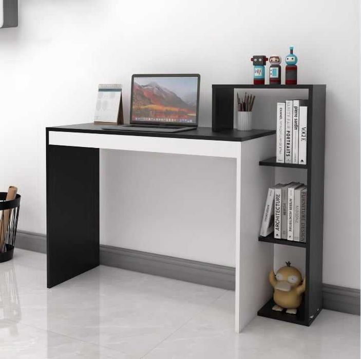 Nowe Biurko Gamingowe Komputerowe z Regałem 4 Półki 110x40 cm Biurowe Do Nauki Pracy Home Office Loft Szare Akcesoria