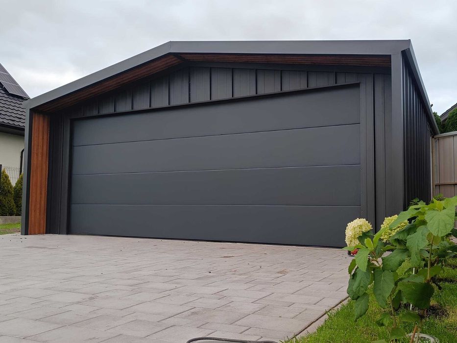 Garaż blaszany blacha NA RĄBEK 6x5,8m wypust dachu podbitka z lameli