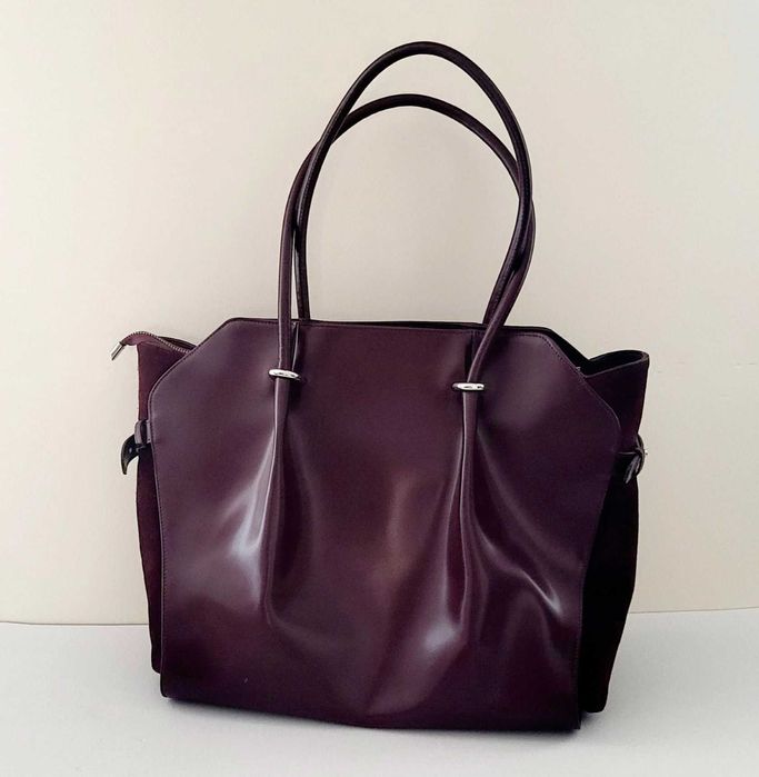 Gino Rossi elegancka torebka damska duża shopperka bordowa skóra