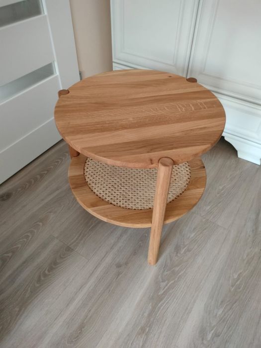 Stolik kawowy ratanowy, nowy, dębowy