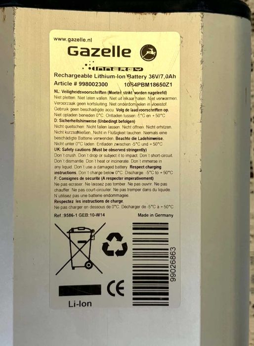 Akumulator Bateria GAZELLE INNERGY 7 Ah 36V