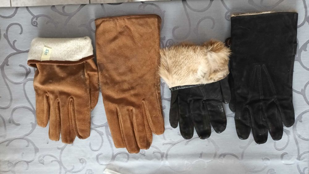 Rękawiczki zamszowe 24 G i futrzane ciepłe używane
